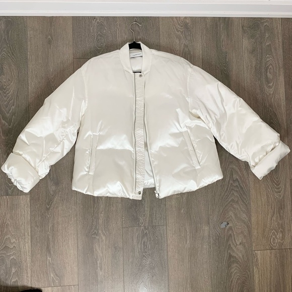 Madeinam Jill Bomber Puffer Jacket Winter Coat Oversized Satin Shine white XS - Picture 5 of 16